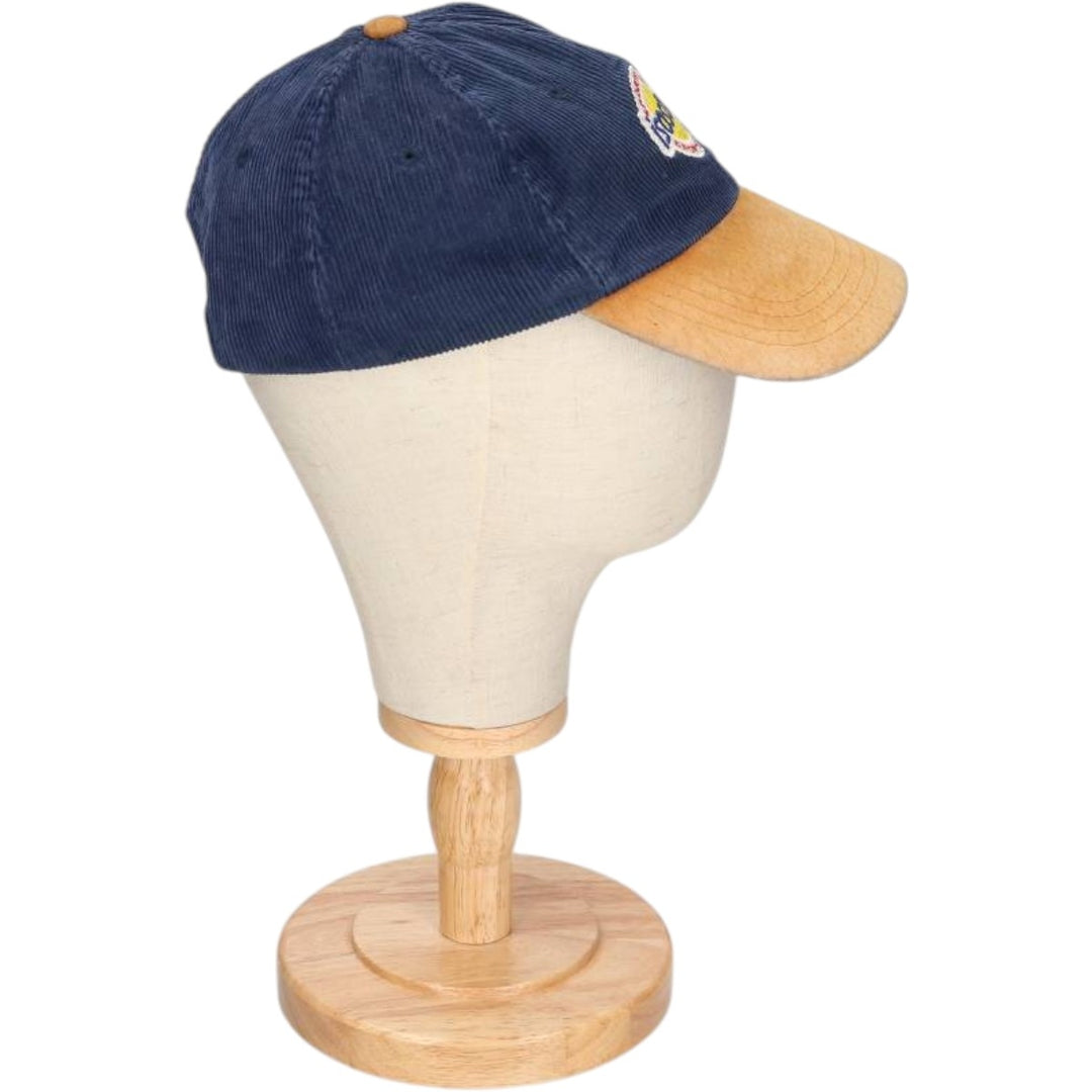 90'S ISOSTAR SPORTS CLUB Two-Tone Leather Brim Corduroy Cap, Free Size, Vintage cotton navy blue type Vintage Second Hand