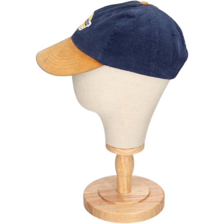 90'S ISOSTAR SPORTS CLUB Two-Tone Leather Brim Corduroy Cap, Free Size, Vintage cotton navy blue type Vintage Second Hand