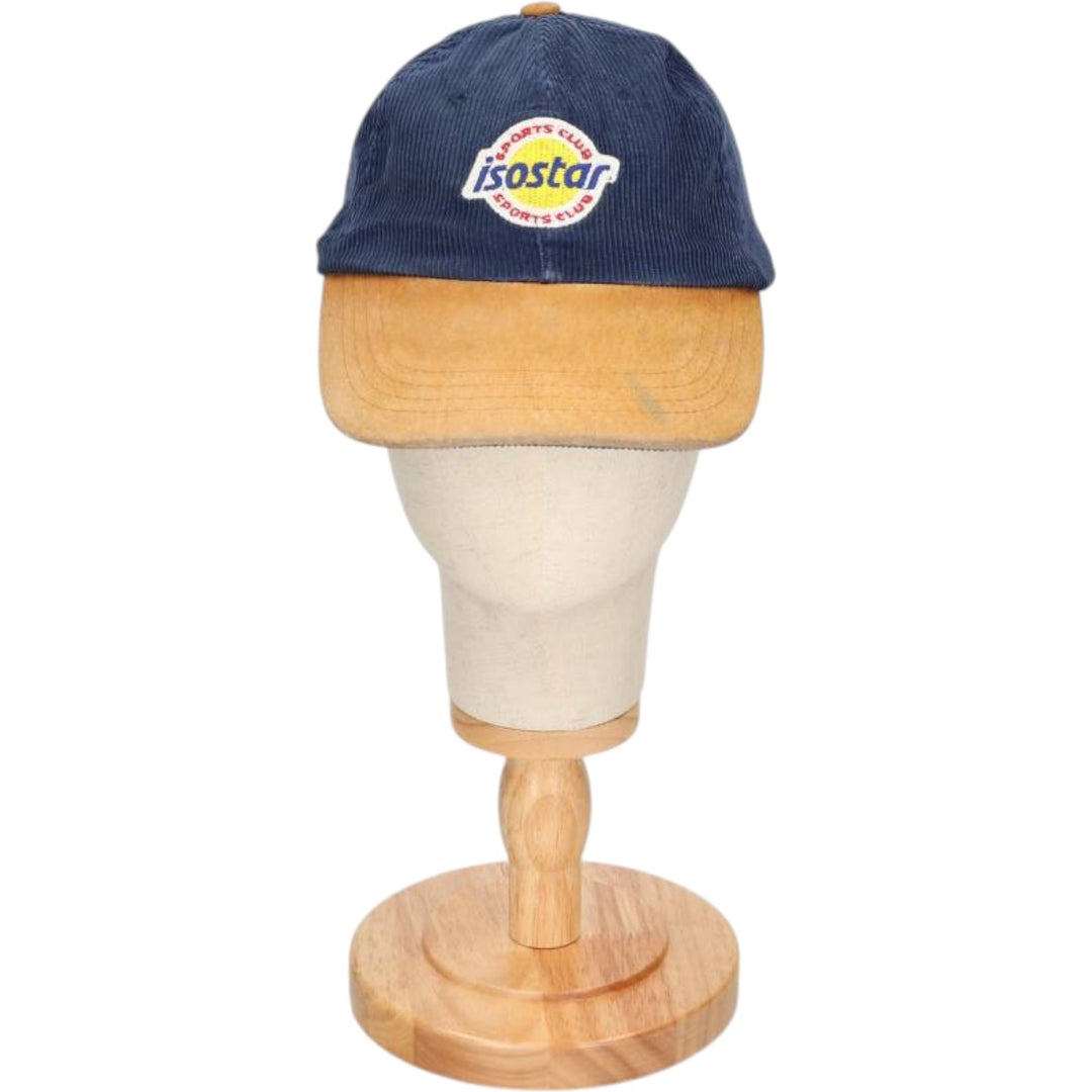 90'S ISOSTAR SPORTS CLUB Two-Tone Leather Brim Corduroy Cap, Free Size, Vintage cotton navy blue type Vintage Second Hand