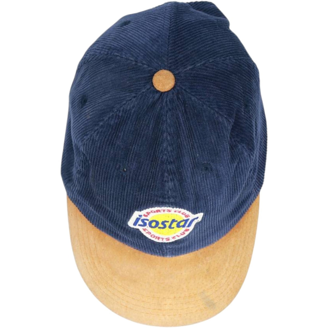 90'S ISOSTAR SPORTS CLUB Two-Tone Leather Brim Corduroy Cap, Free Size, Vintage cotton navy blue type Vintage Second Hand