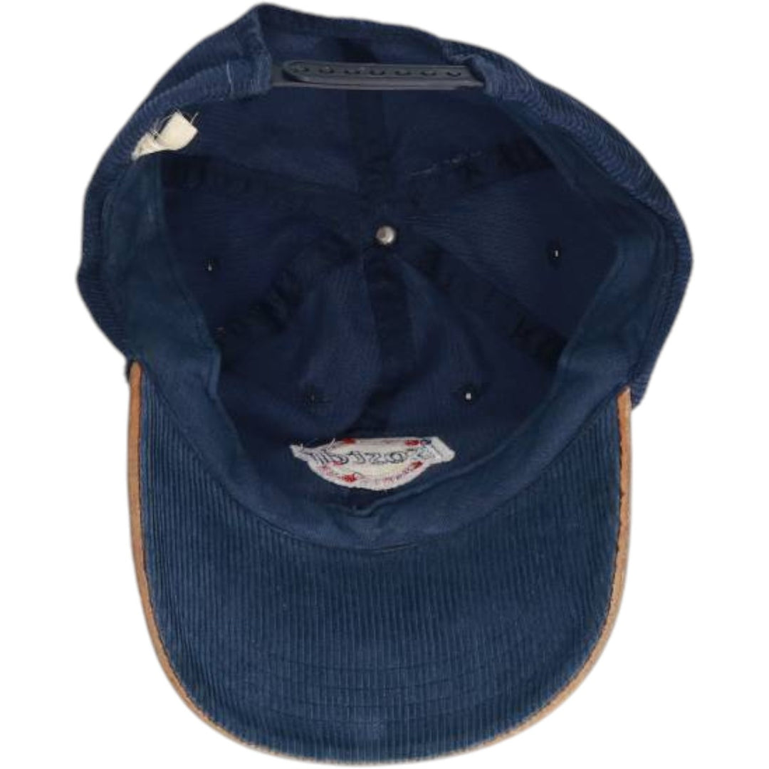 90'S ISOSTAR SPORTS CLUB Two-Tone Leather Brim Corduroy Cap, Free Size, Vintage cotton navy blue type Vintage Second Hand