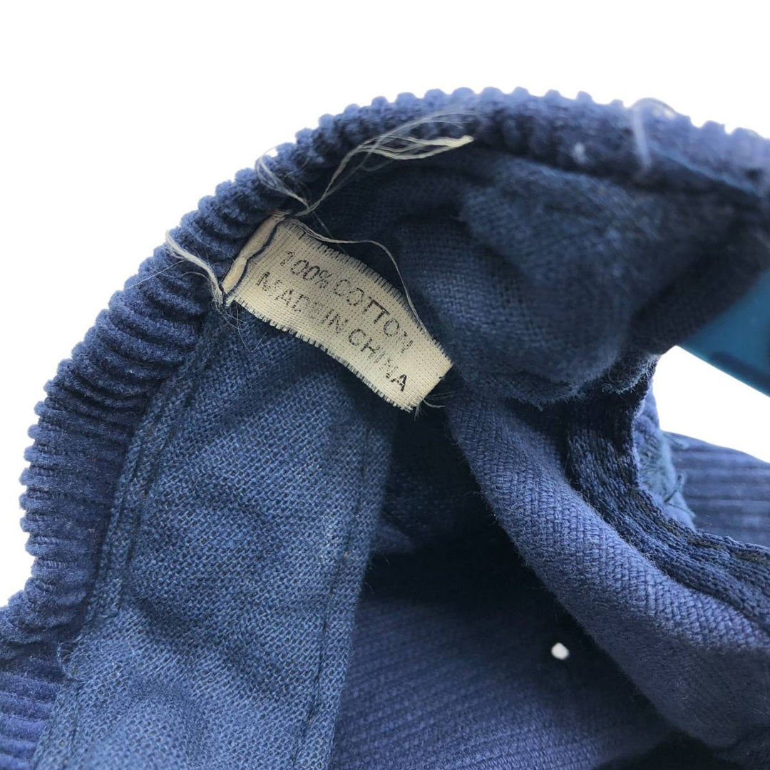 90'S ISOSTAR SPORTS CLUB Two-Tone Leather Brim Corduroy Cap, Free Size, Vintage cotton navy blue type Vintage Second Hand