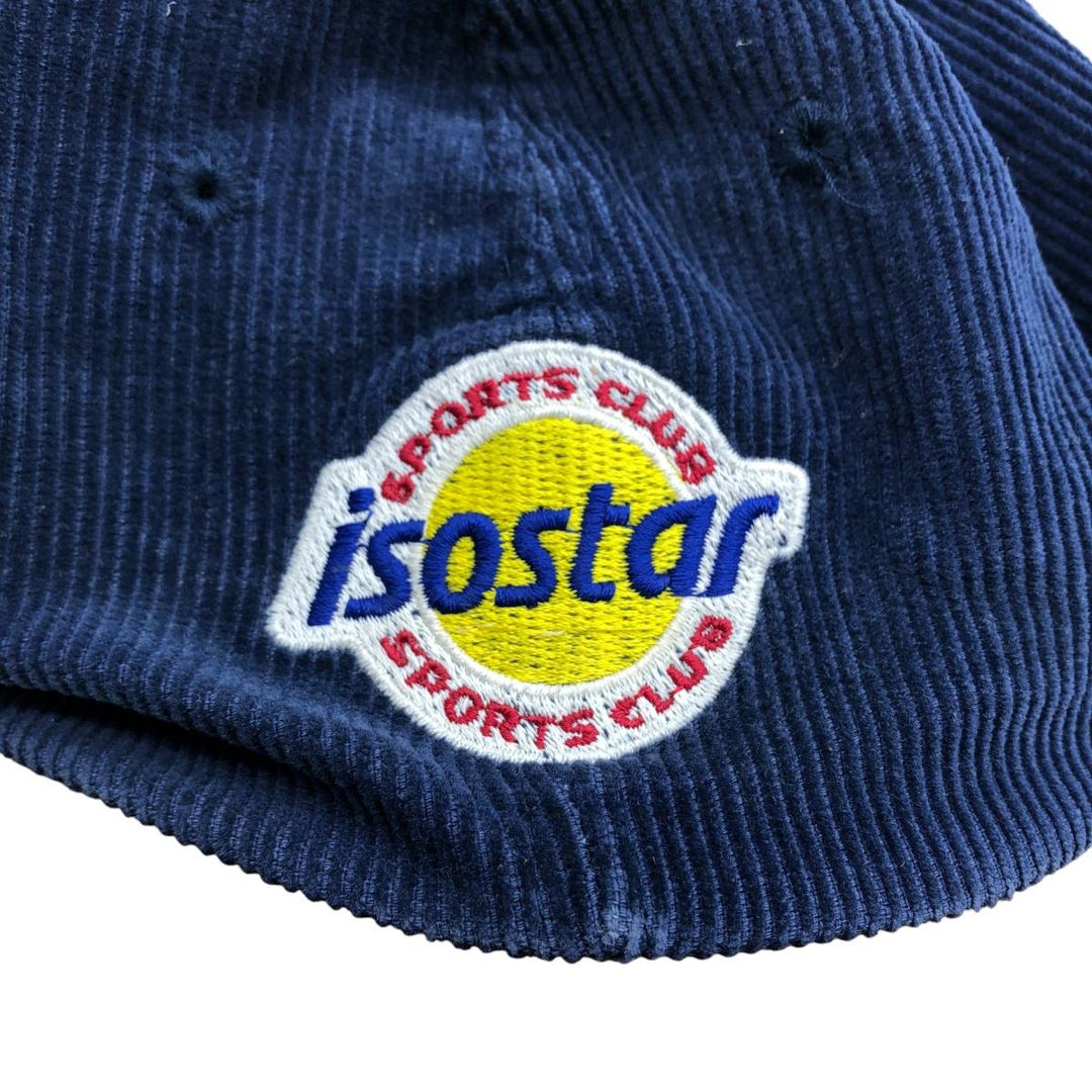 90'S ISOSTAR SPORTS CLUB Two-Tone Leather Brim Corduroy Cap, Free Size, Vintage cotton navy blue type Vintage Second Hand