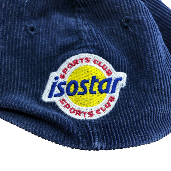 90'S ISOSTAR SPORTS CLUB Two-Tone Leather Brim Corduroy Cap, Free Size, Vintage cotton navy blue type Vintage Second Hand