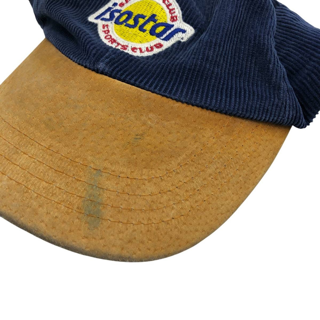 90'S ISOSTAR SPORTS CLUB Two-Tone Leather Brim Corduroy Cap, Free Size, Vintage cotton navy blue type Vintage Second Hand