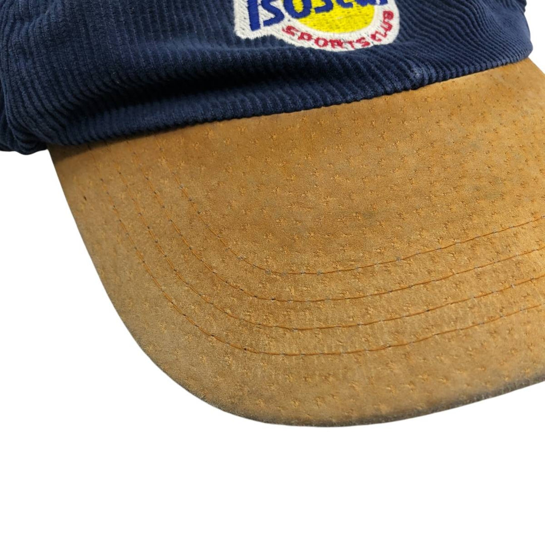 90'S ISOSTAR SPORTS CLUB Two-Tone Leather Brim Corduroy Cap, Free Size, Vintage cotton navy blue type Vintage Second Hand