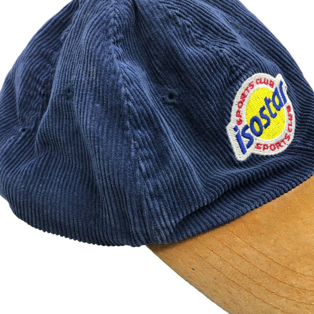 90'S ISOSTAR SPORTS CLUB Two-Tone Leather Brim Corduroy Cap, Free Size, Vintage cotton navy blue type Vintage Second Hand