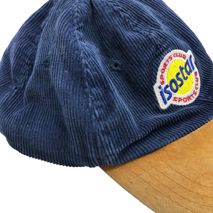 90'S ISOSTAR SPORTS CLUB Two-Tone Leather Brim Corduroy Cap, Free Size, Vintage cotton navy blue type Vintage Second Hand