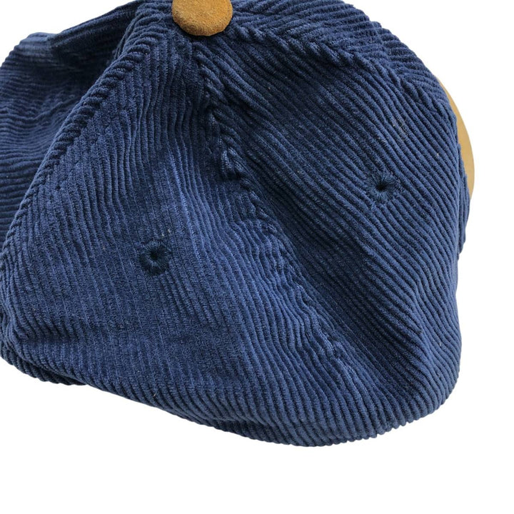 90'S ISOSTAR SPORTS CLUB Two-Tone Leather Brim Corduroy Cap, Free Size, Vintage cotton navy blue type Vintage Second Hand