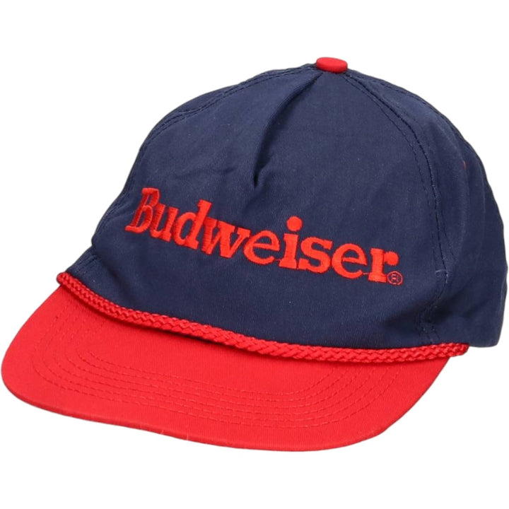 90'S Budweiser Two-Tone Advertising Baseball Cap, Made in USA, One Size Fits All, Vintage unclear red type Vintage Second Hand