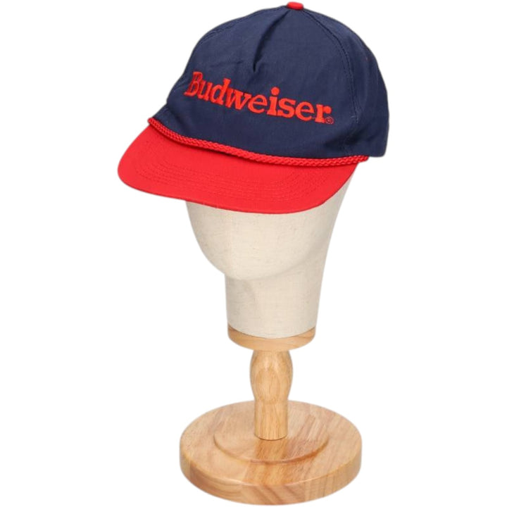 90'S Budweiser Two-Tone Advertising Baseball Cap, Made in USA, One Size Fits All, Vintage unclear red type Vintage Second Hand
