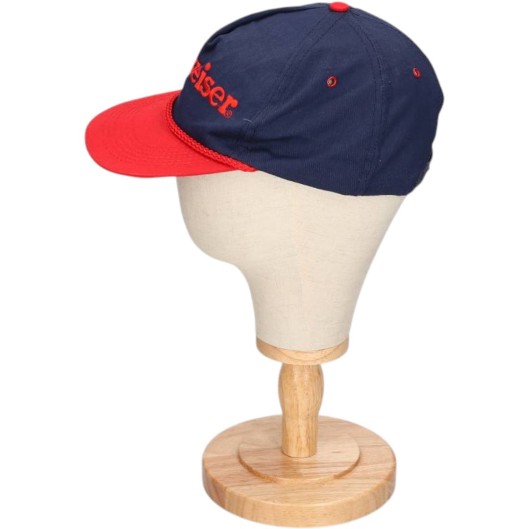 90'S Budweiser Two-Tone Advertising Baseball Cap, Made in USA, One Size Fits All, Vintage unclear red type Vintage Second Hand