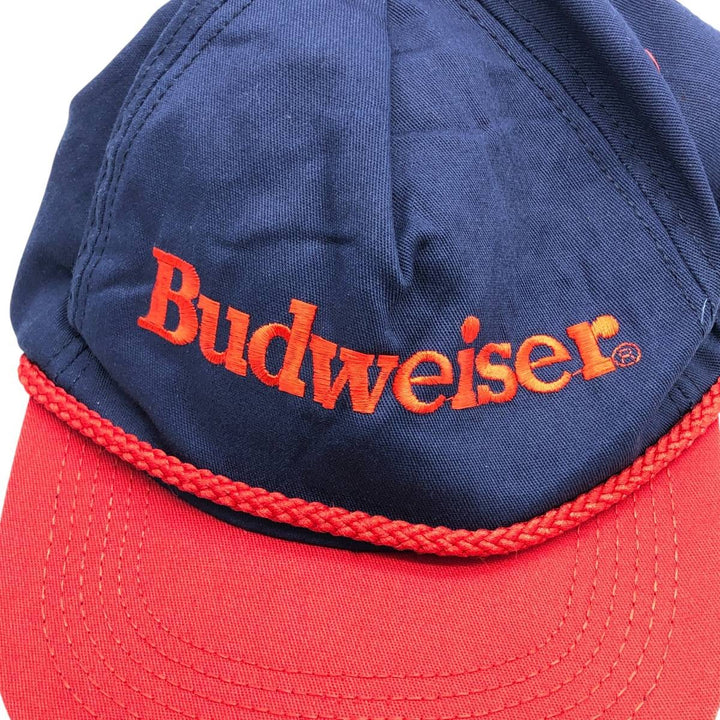 90'S Budweiser Two-Tone Advertising Baseball Cap, Made in USA, One Size Fits All, Vintage unclear red type Vintage Second Hand