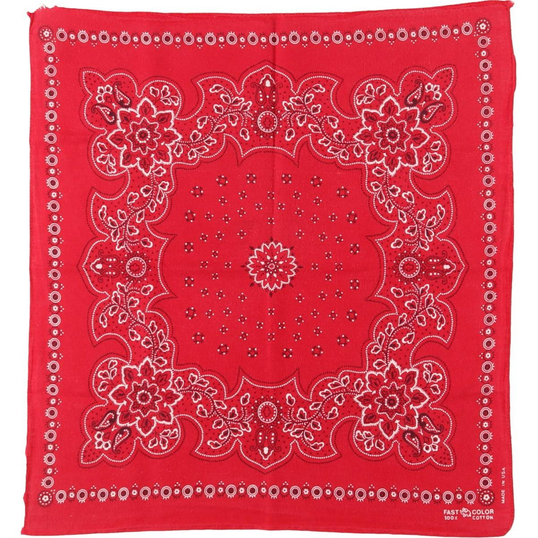 Vintage 1960'S Elephant Brand Paisley Pattern Trunk-Up Single Ear Bandana, Made in USA cotton red type Vintage Second Hand