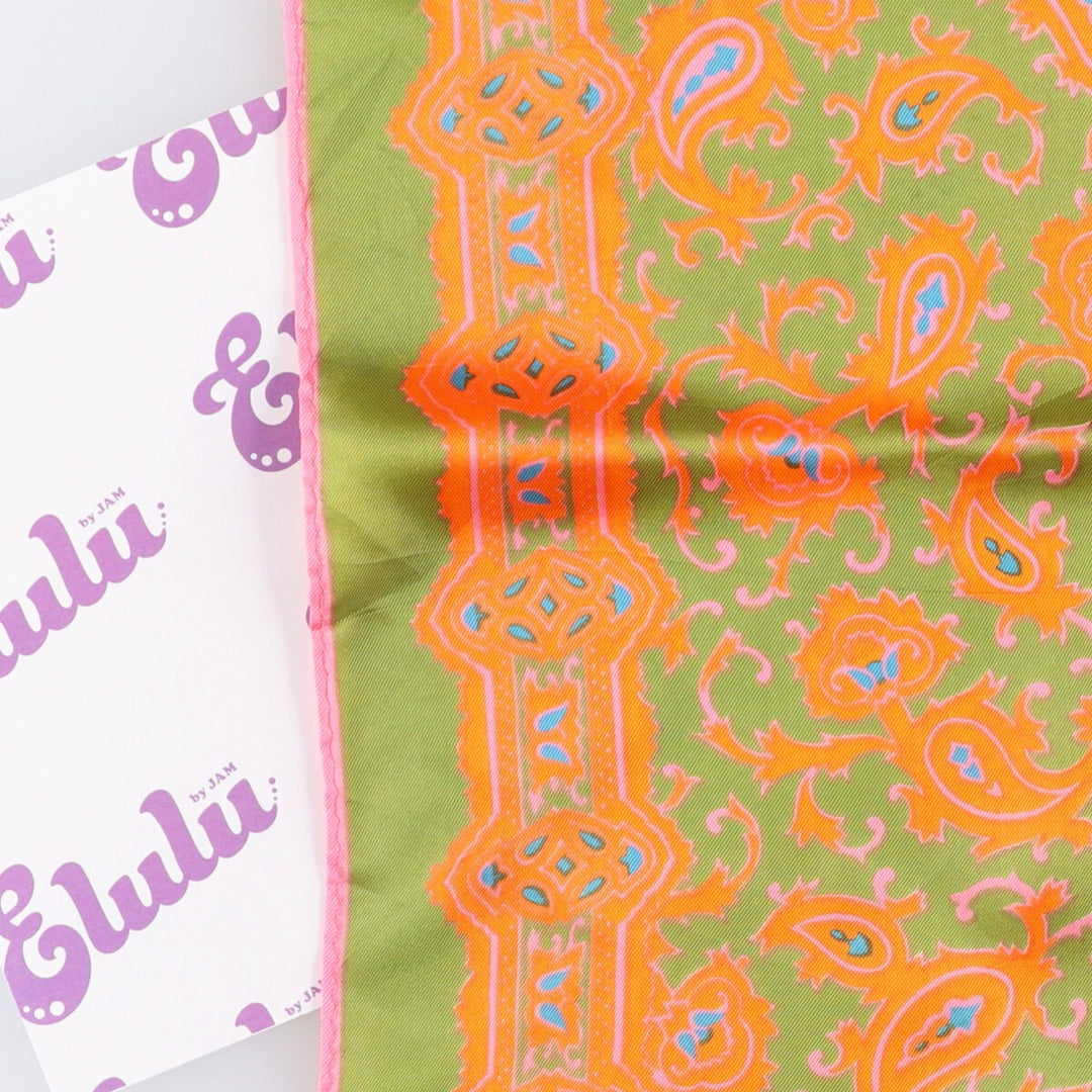 Paisley Pattern Scarf Made in Japan acetate orange type Vintage Second Hand