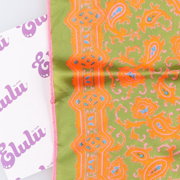 Paisley Pattern Scarf Made in Japan acetate orange type Vintage Second Hand