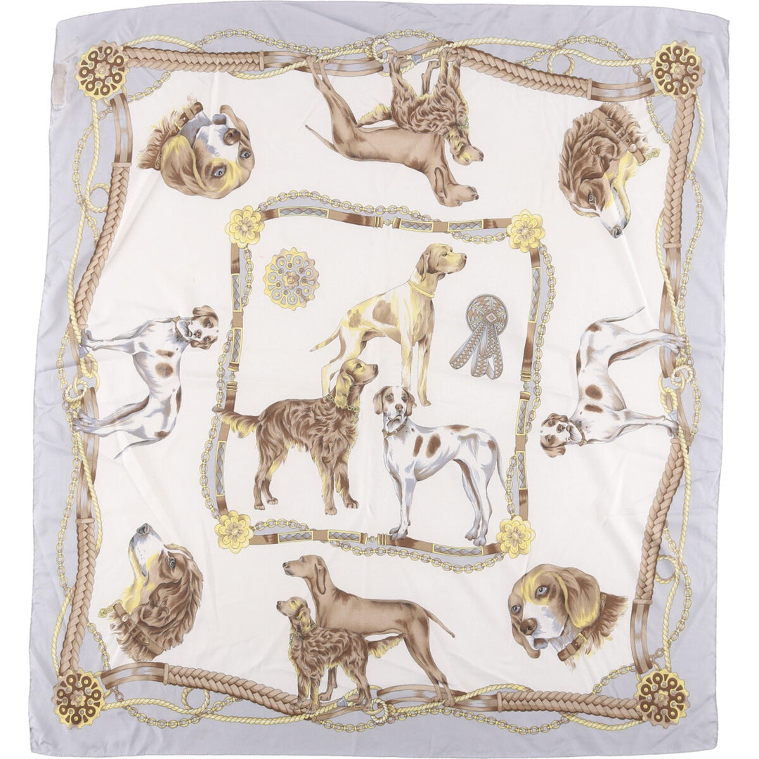 Dog print scarf made in Italy polyester white type Vintage Second Hand