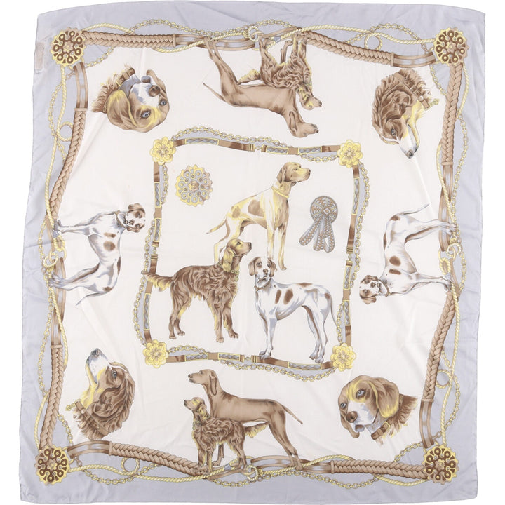 Dog print scarf made in Italy polyester white type Vintage Second Hand