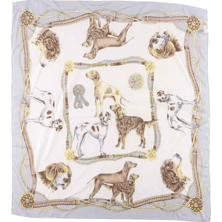 Dog print scarf made in Italy polyester white type Vintage Second Hand