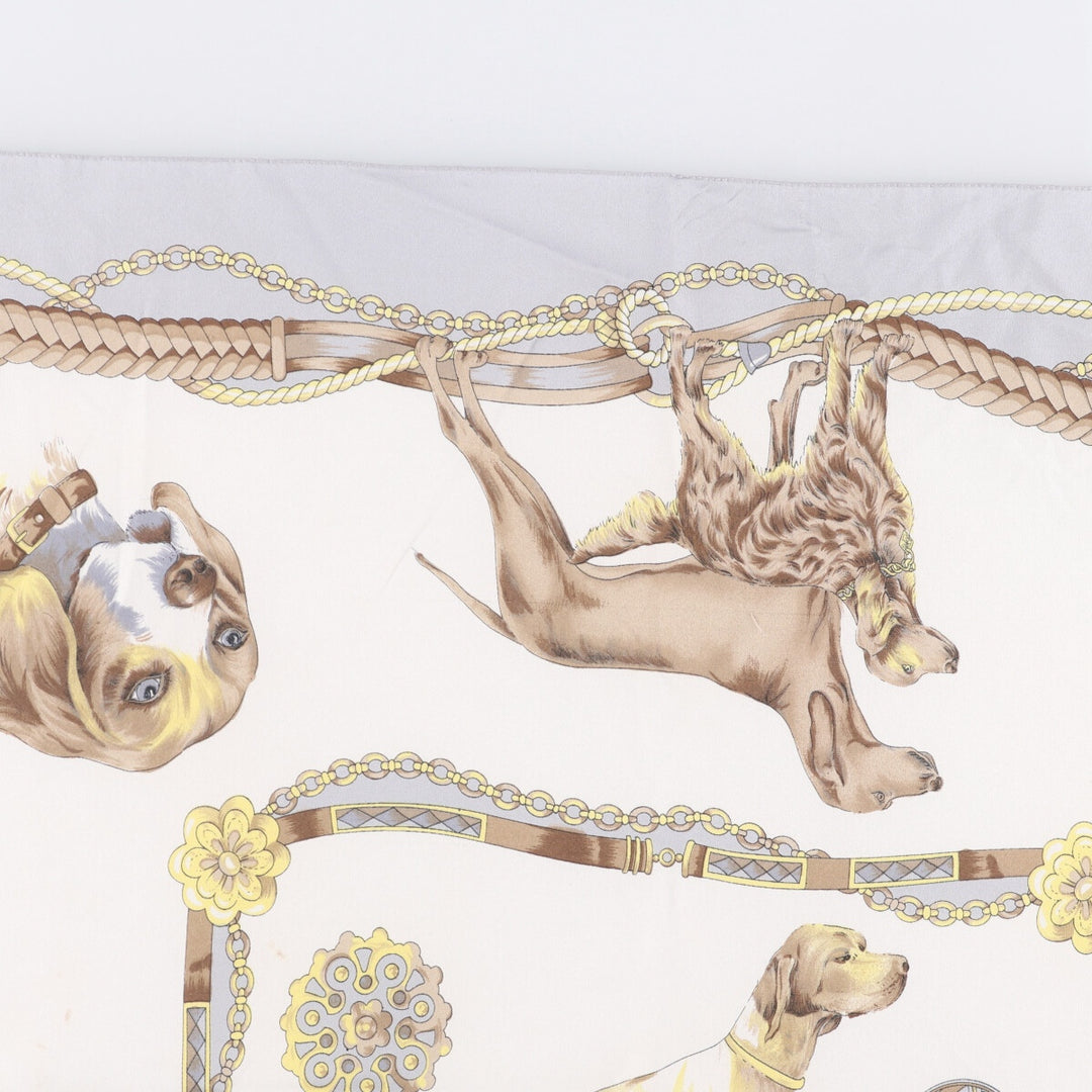 Dog print scarf made in Italy polyester white type Vintage Second Hand