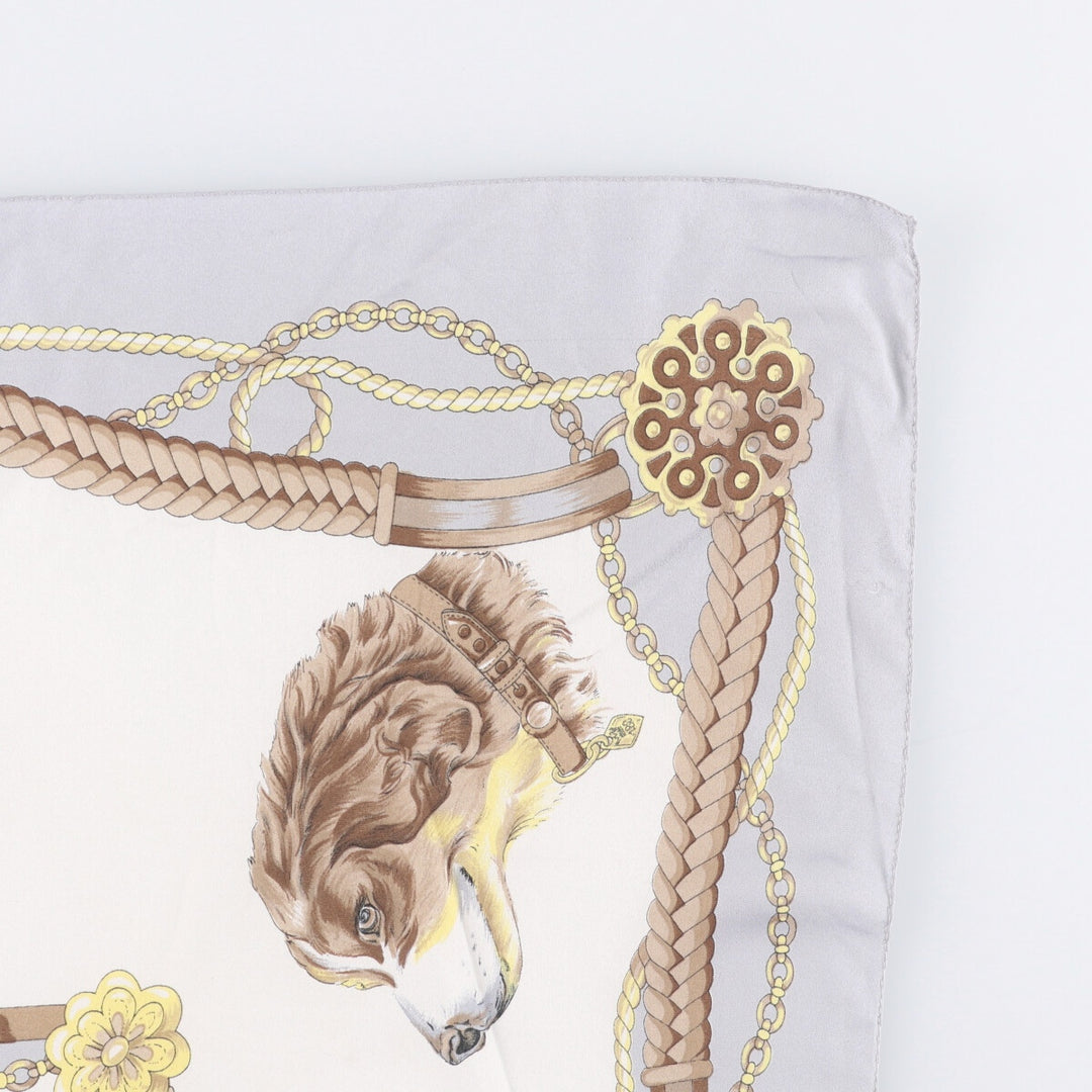Dog print scarf made in Italy polyester white type Vintage Second Hand