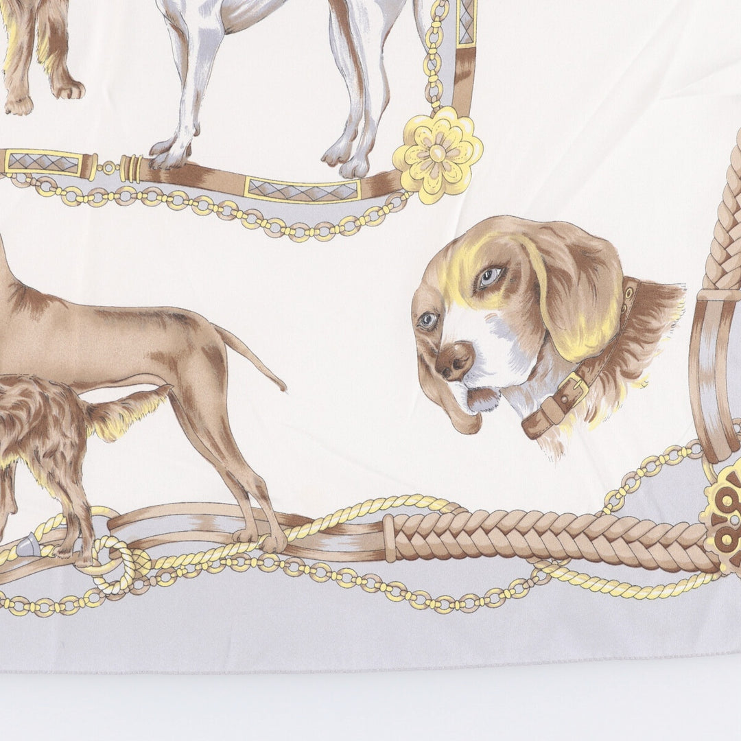 Dog print scarf made in Italy polyester white type Vintage Second Hand
