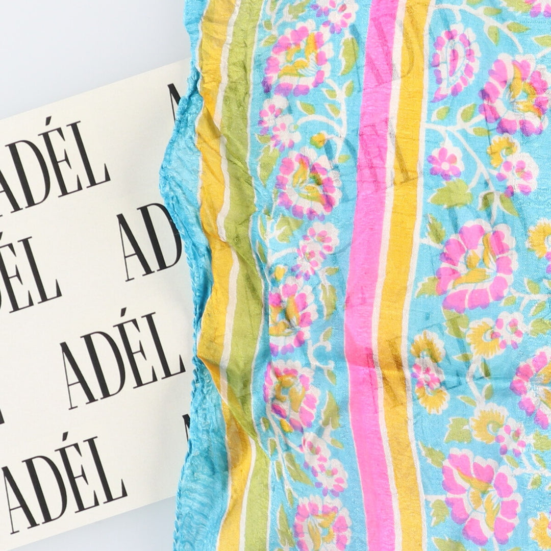 Floral pattern Calfskin silk Blue type light blue Vintage Second Hand