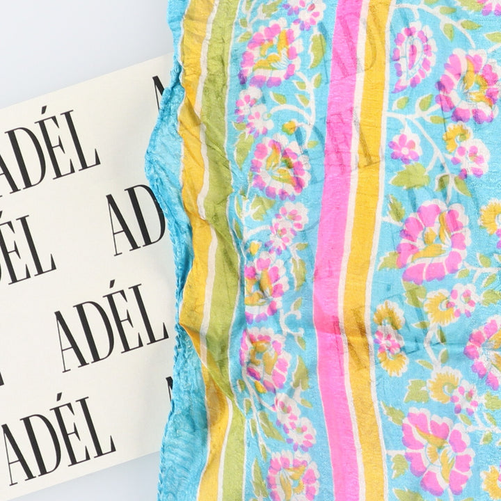 Floral pattern Calfskin silk Blue type light blue Vintage Second Hand