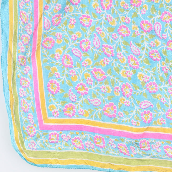 Floral pattern Calfskin silk Blue type light blue Vintage Second Hand