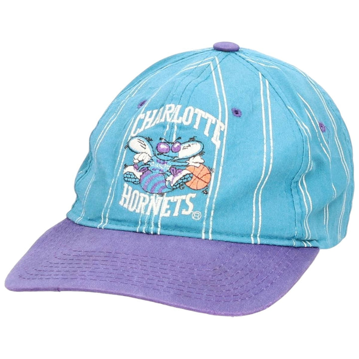 90'S Starter Stripe Pattern NBA Charlotte Hornets Two-Tone Baseball Cap, One Size Fits All cotton purple type Vintage Second Hand