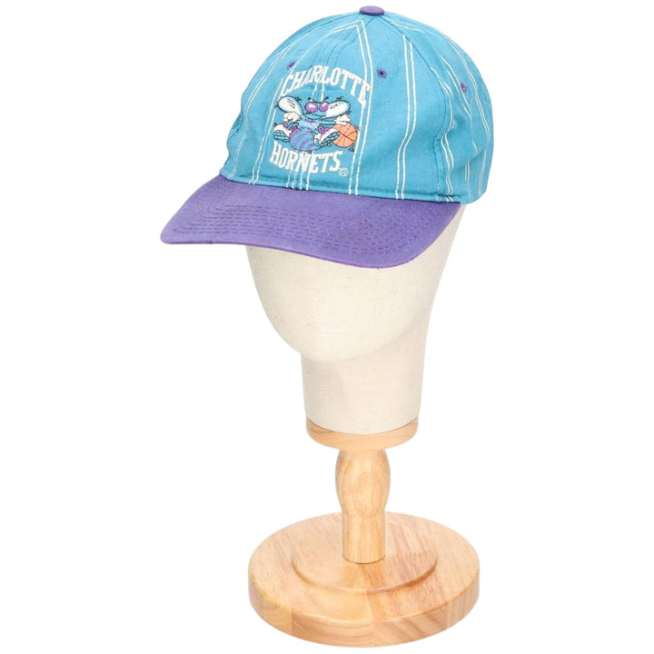 90'S Starter Stripe Pattern NBA Charlotte Hornets Two-Tone Baseball Cap, One Size Fits All cotton purple type Vintage Second Hand