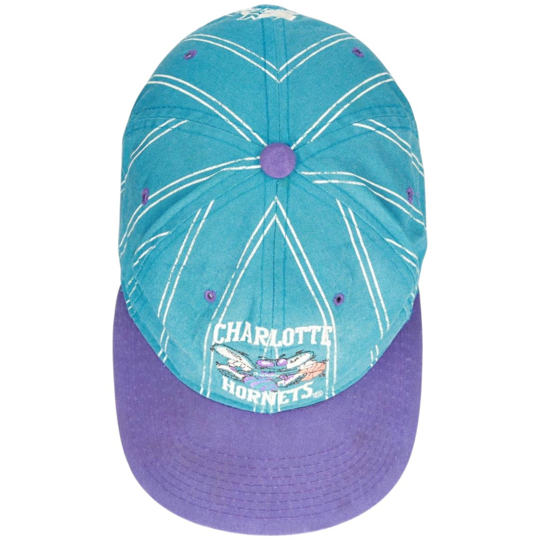 90'S Starter Stripe Pattern NBA Charlotte Hornets Two-Tone Baseball Cap, One Size Fits All cotton purple type Vintage Second Hand