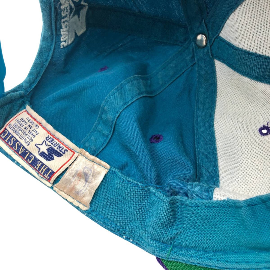 90'S Starter Stripe Pattern NBA Charlotte Hornets Two-Tone Baseball Cap, One Size Fits All cotton purple type Vintage Second Hand