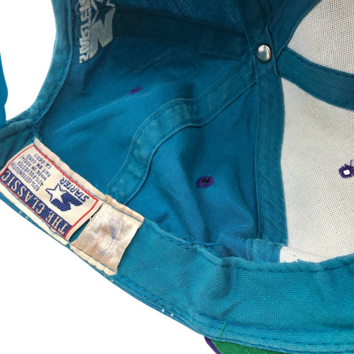90'S Starter Stripe Pattern NBA Charlotte Hornets Two-Tone Baseball Cap, One Size Fits All cotton purple type Vintage Second Hand