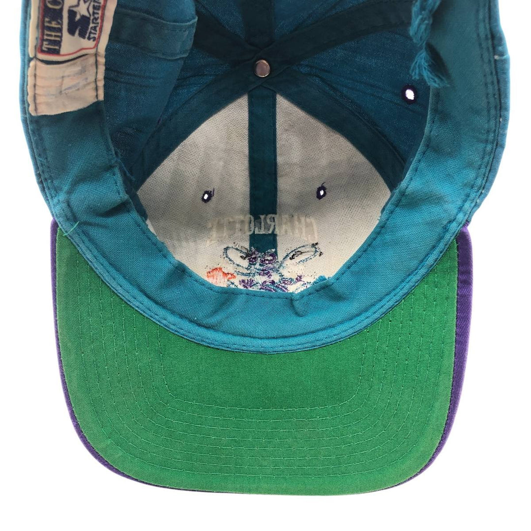 90'S Starter Stripe Pattern NBA Charlotte Hornets Two-Tone Baseball Cap, One Size Fits All cotton purple type Vintage Second Hand