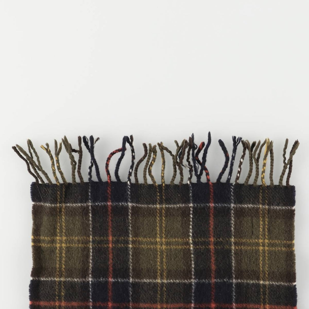 Barbour Check Pattern Wool Scarf Lamb wool Khaki type Vintage Second Hand