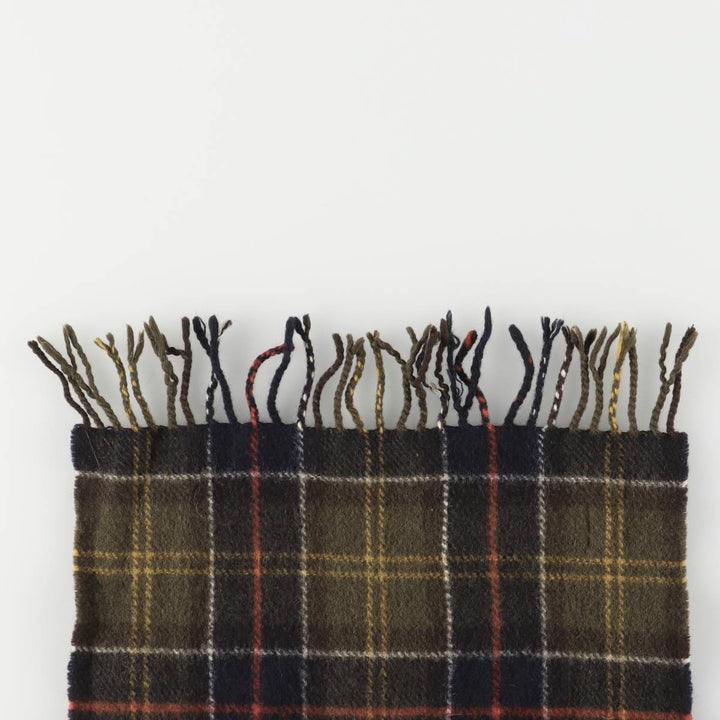 Barbour Check Pattern Wool Scarf Lamb wool Khaki type Vintage Second Hand