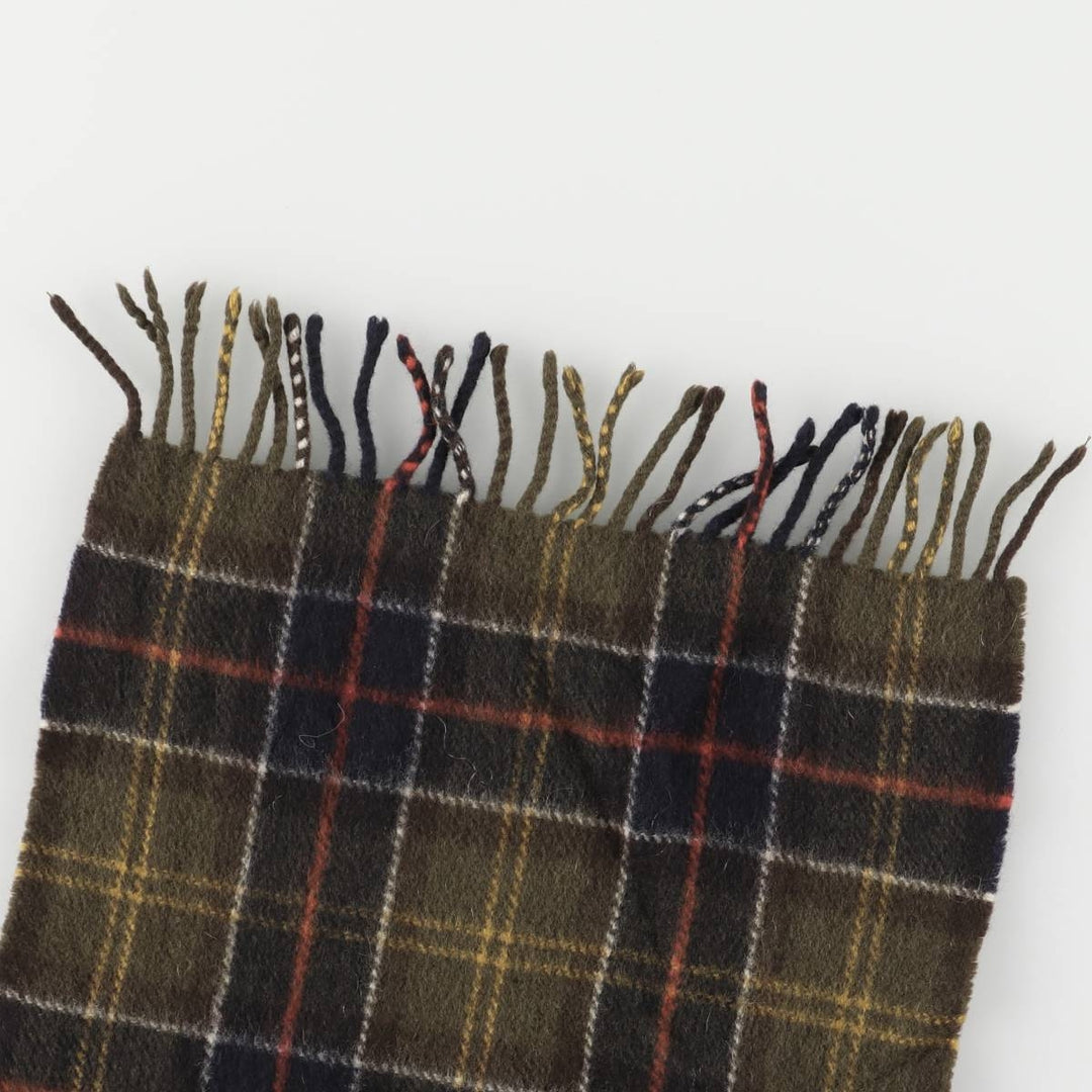 Barbour Check Pattern Wool Scarf Lamb wool Khaki type Vintage Second Hand