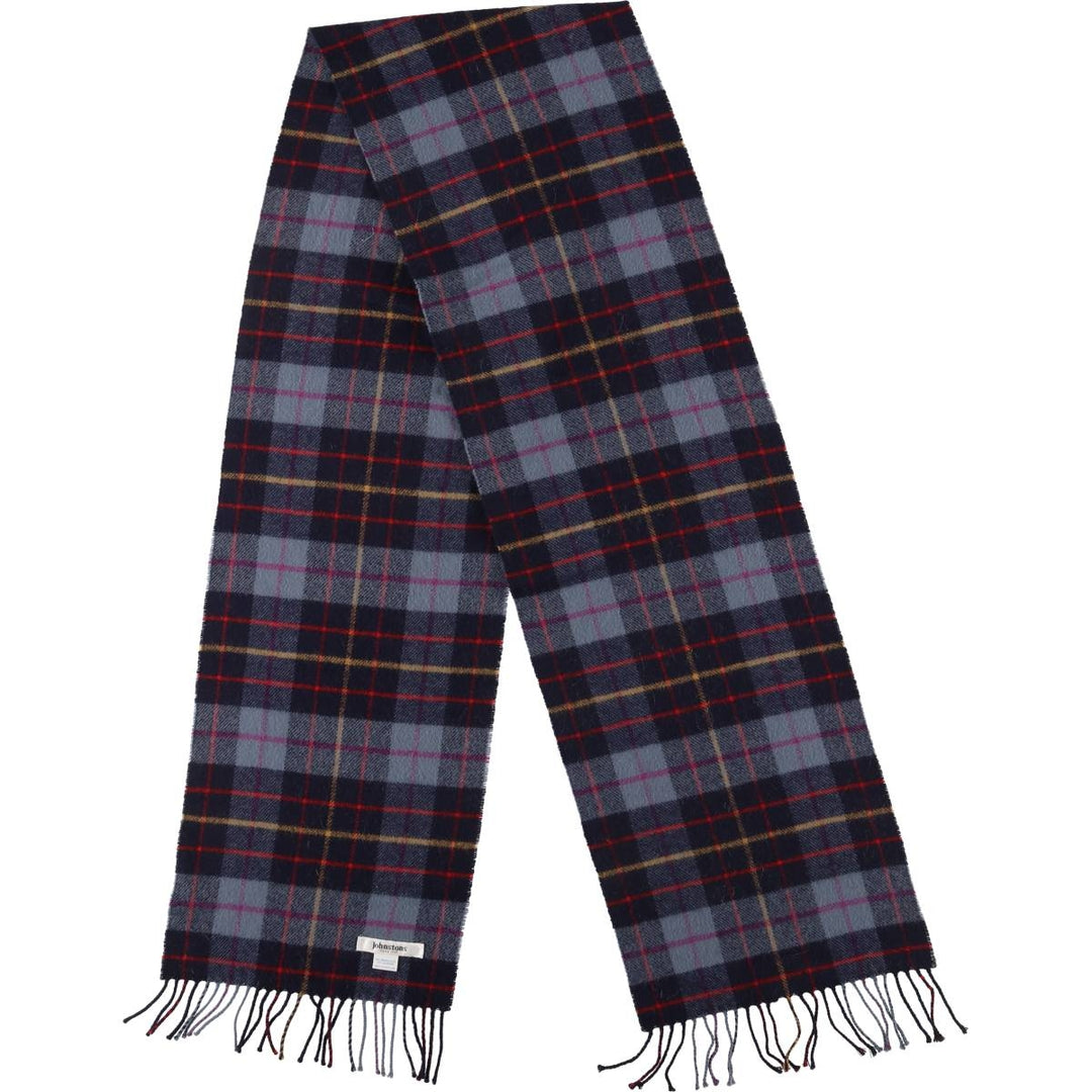 Johnstons Check Pattern Cashmere Blend Wool Scarf Merino wool navy blue type Vintage Second Hand