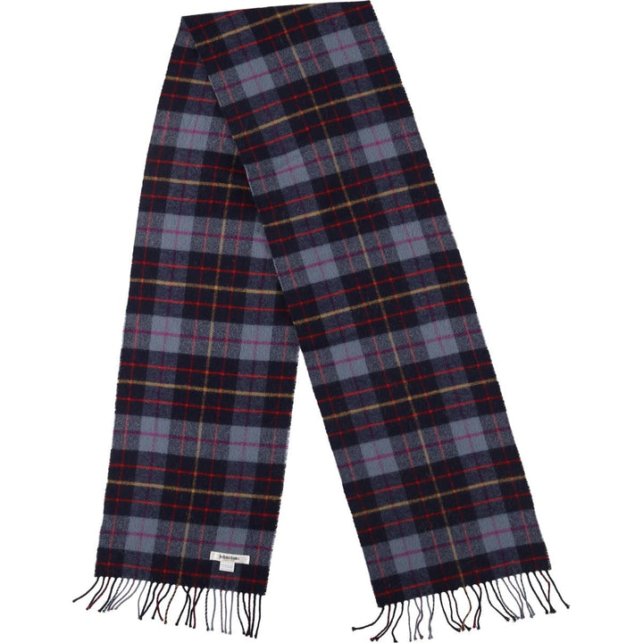 Johnstons Check Pattern Cashmere Blend Wool Scarf Merino wool navy blue type Vintage Second Hand