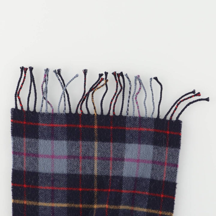Johnstons Check Pattern Cashmere Blend Wool Scarf Merino wool navy blue type Vintage Second Hand