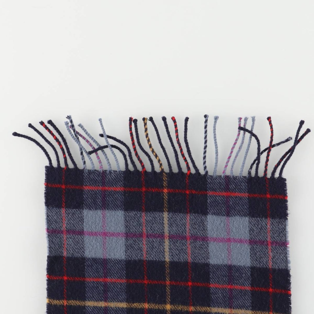 Johnstons Check Pattern Cashmere Blend Wool Scarf Merino wool navy blue type Vintage Second Hand