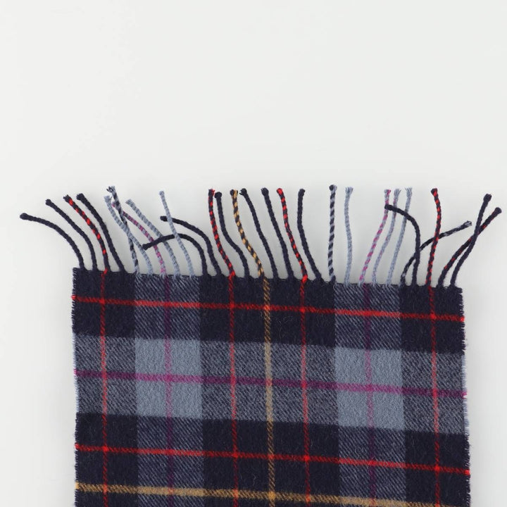 Johnstons Check Pattern Cashmere Blend Wool Scarf Merino wool navy blue type Vintage Second Hand