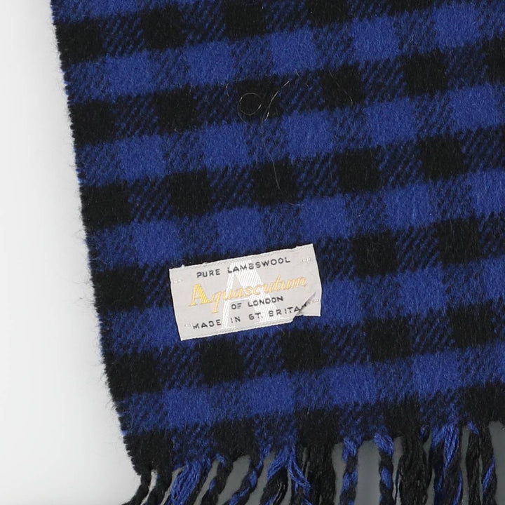 Aquascutum Check Pattern Wool Scarf, Made in the UK wool blue type Vintage Second Hand