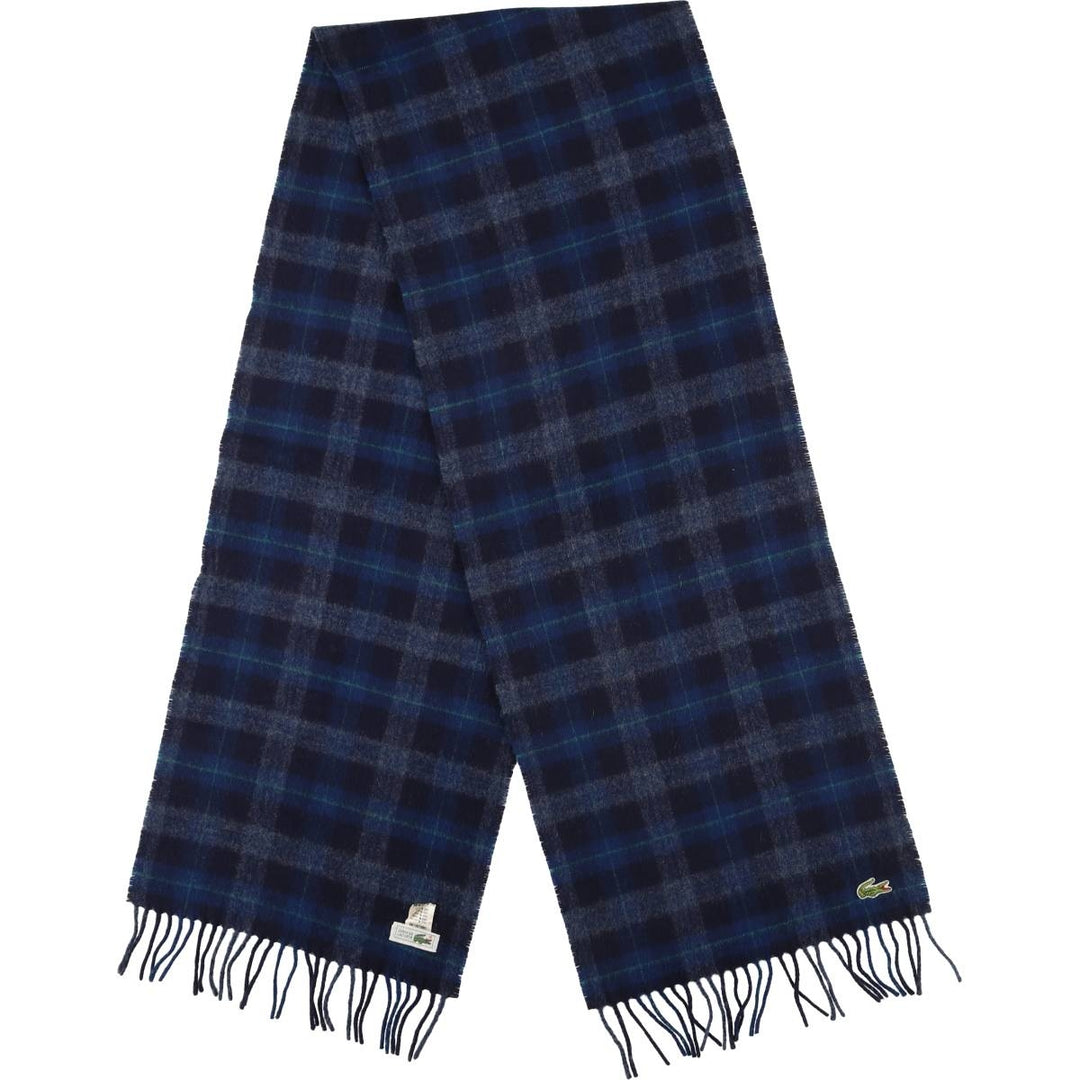 Vintage 80s-90'S Lacoste Chemise Check Pattern Wool Scarf wool navy blue type Vintage Second Hand