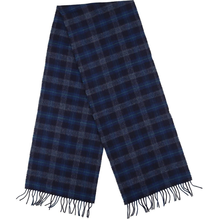 Vintage 80s-90'S Lacoste Chemise Check Pattern Wool Scarf wool navy blue type Vintage Second Hand