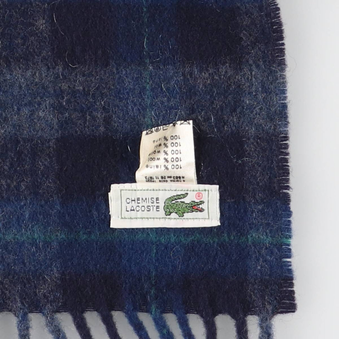Vintage 80s-90'S Lacoste Chemise Check Pattern Wool Scarf wool navy blue type Vintage Second Hand