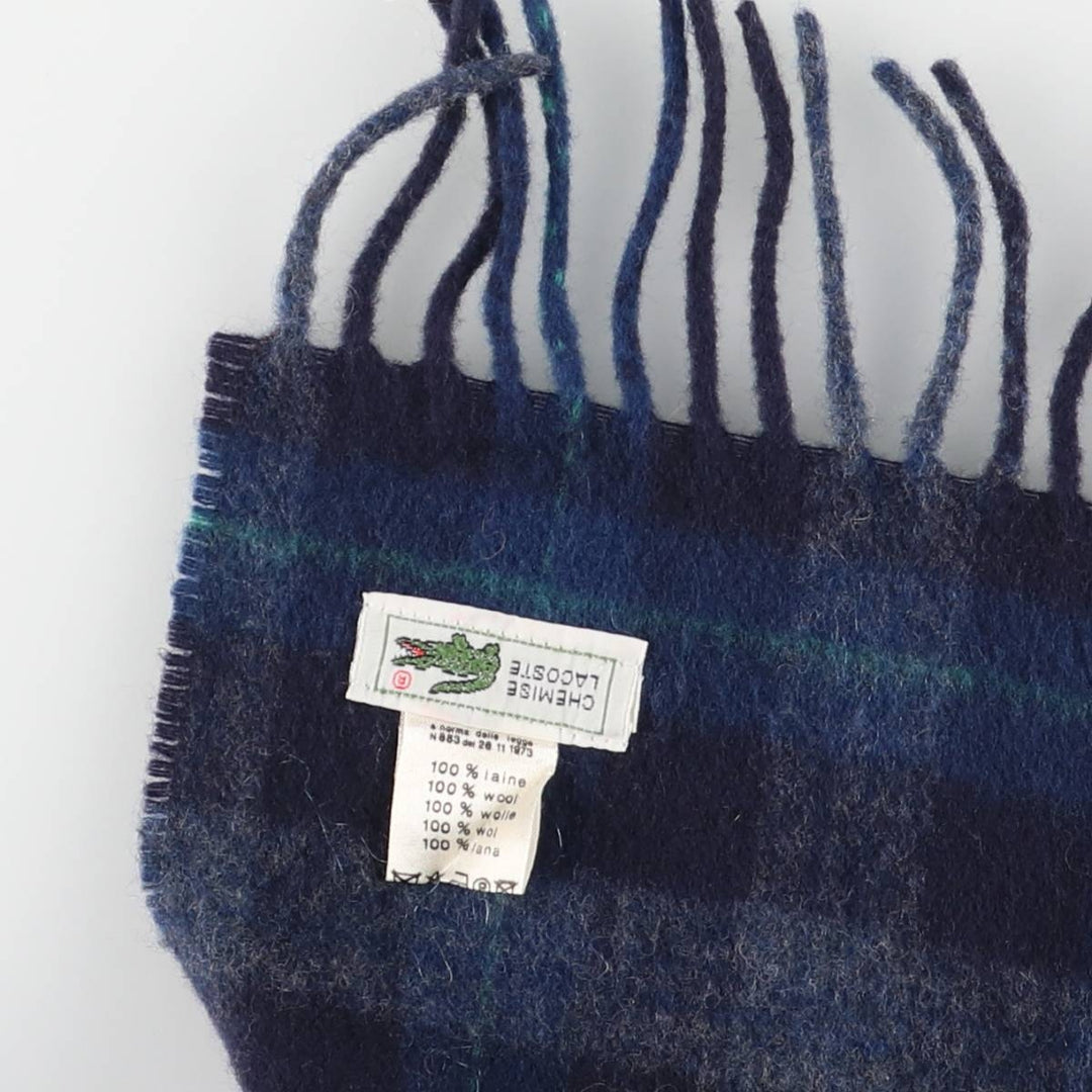 Vintage 80s-90'S Lacoste Chemise Check Pattern Wool Scarf wool navy blue type Vintage Second Hand