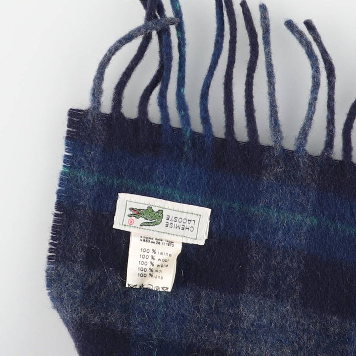 Vintage 80s-90'S Lacoste Chemise Check Pattern Wool Scarf wool navy blue type Vintage Second Hand