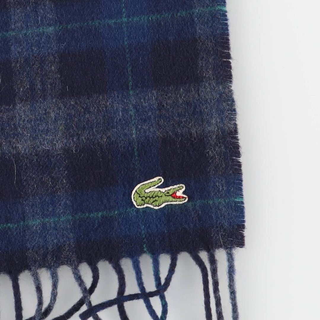 Vintage 80s-90'S Lacoste Chemise Check Pattern Wool Scarf wool navy blue type Vintage Second Hand